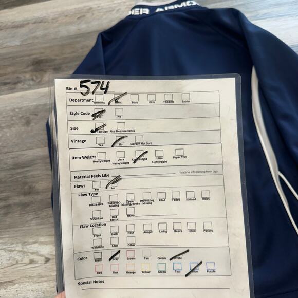 Under Armour‎ White & Blue Mens M Striped Mock Neck Spellout Logo Track Jacket - Picture 8 of 10